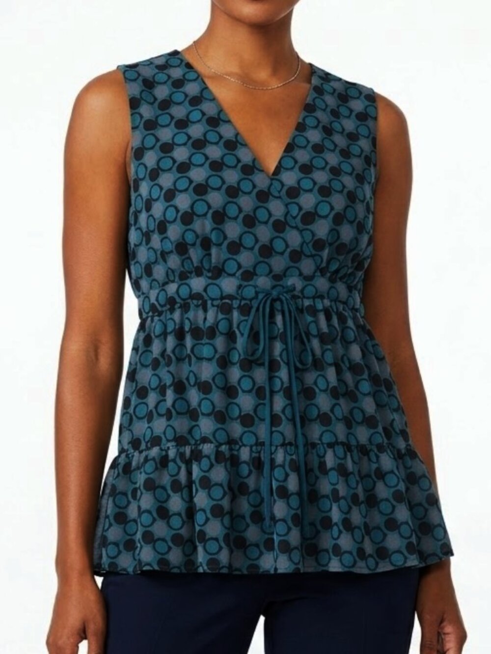 La Classe Couture Dotted Chiffon Empire Waist Ruffle Top NEW- Sz. Sm.